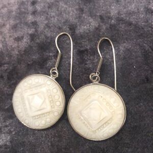Elegant Engraved Mother of Pearl Sterling Silver Earrings